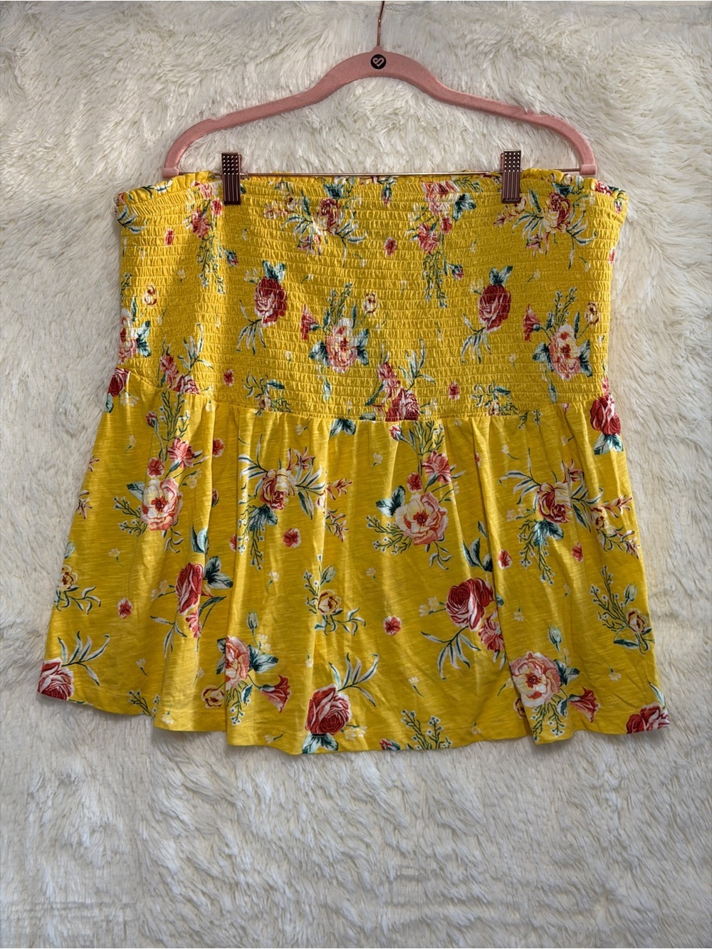Torrid Womens Forest Fairy Floral Strapless Tube Top 3X Yellow Smocked Bodice